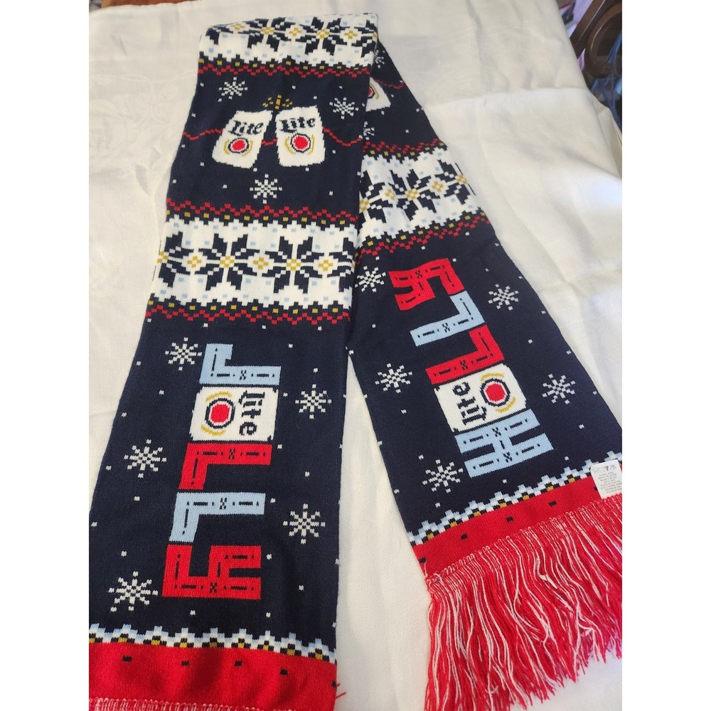 Miller Lite Beer Soft Knit Festive Scarf Holly Jolly